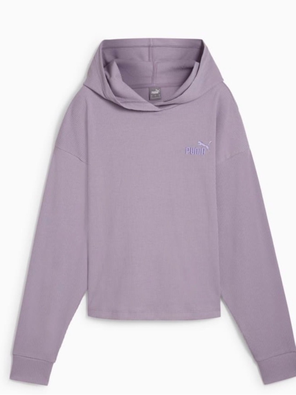 PUMA ESS Elevated Women’s Ribbed Cropped Hoodie Pale Plum Size L NWT